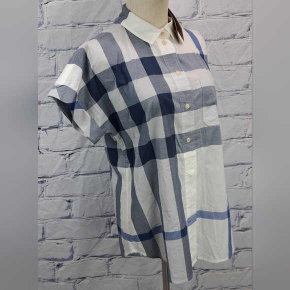 NWT Burberry Women's Button Down Shirt White Blue Check Short SleeveSummer Small - Picture 14 of 16